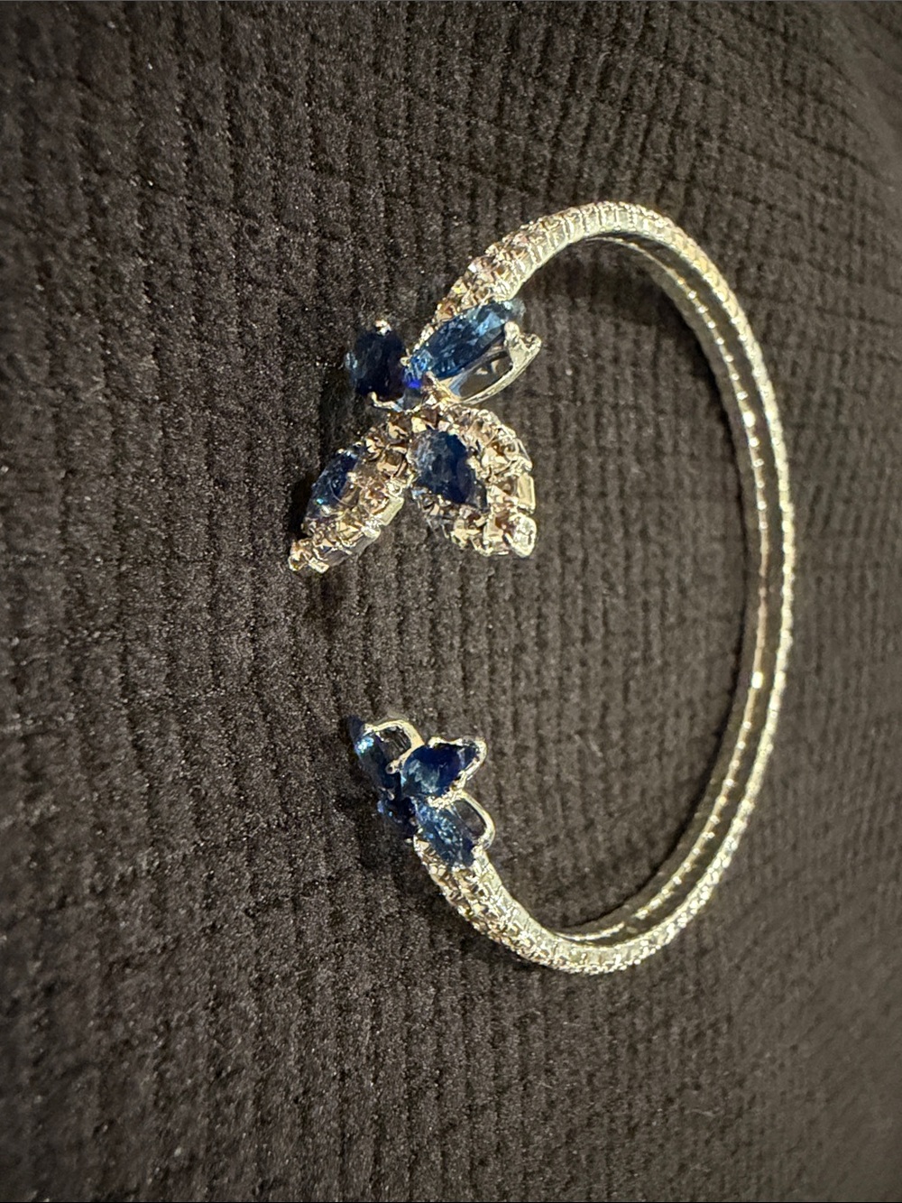 Clear and blue flexible crystal butterfly bracelet.